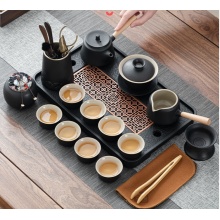黑陶家用功夫茶具家用茶壶茶盘会客送礼侧把整套茶具17件套